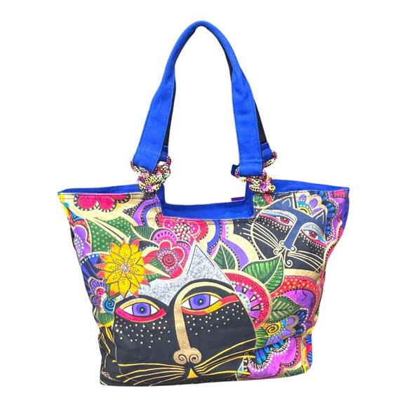 Laurel Burch Colorful Black Cat Shoulder Purse Pocketbook Canvas Tote Bag NEW - Picture 10 of 16